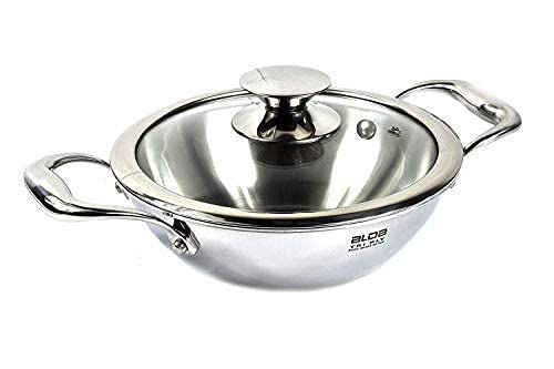 Alda Vitale Tri-Ply Stainless Steel Wok Pan Kadhai 24 Cm 2.8 LTR with Glass Lid - Image 4