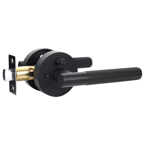 Litlheim Privacy Knurled Black Door Handle Durable Stylish Interior Lever for Bedrooms Bathrooms Modern Design Functionality - Image 1