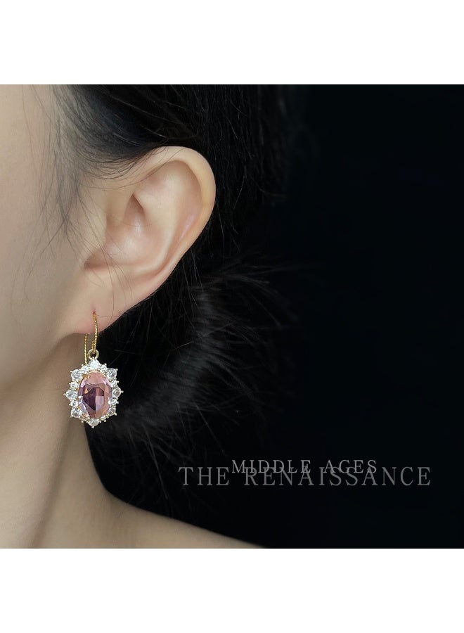 [Palace Pink Crystal] Retro Luxury Zircon Surround Hook Earring - Image 1