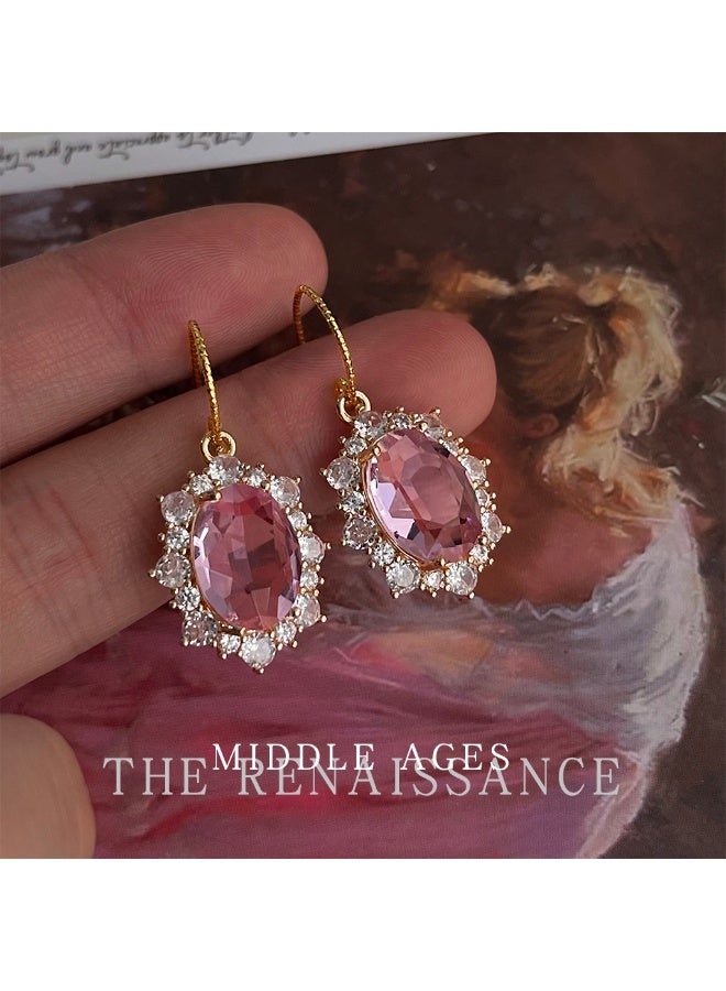 [Palace Pink Crystal] Retro Luxury Zircon Surround Hook Earring - Image 2
