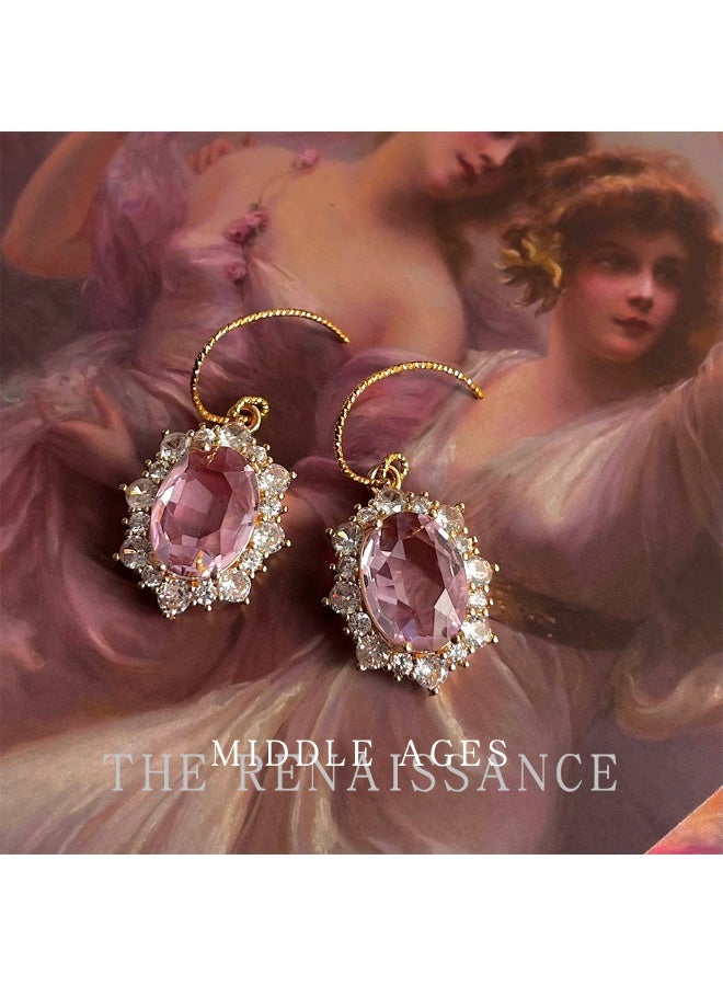 [Palace Pink Crystal] Retro Luxury Zircon Surround Hook Earring - Image 3