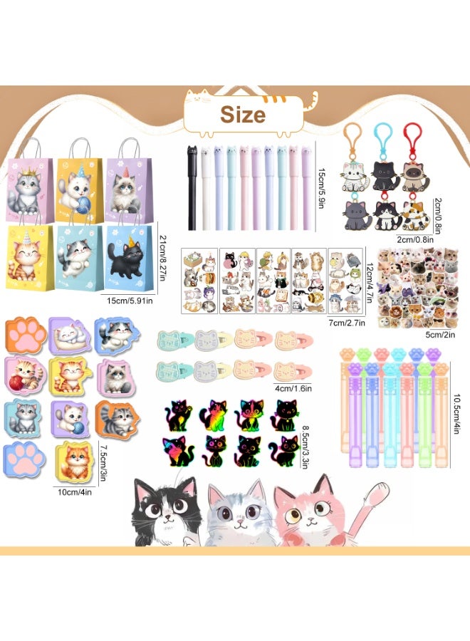 FRUITFUL PARTY Cat Party Favor Set for 12 Guests – 108 Pcs Cute Kitten Gift Bundle with Gift Bags Pens Keychains Temporary Tattoos Stickers Hair Clips Mini Notebooks Scratch Paintings & Bubble Wands, Perfect Kids Birthday Return Gifts for Birthday Party Decorations - Image 3