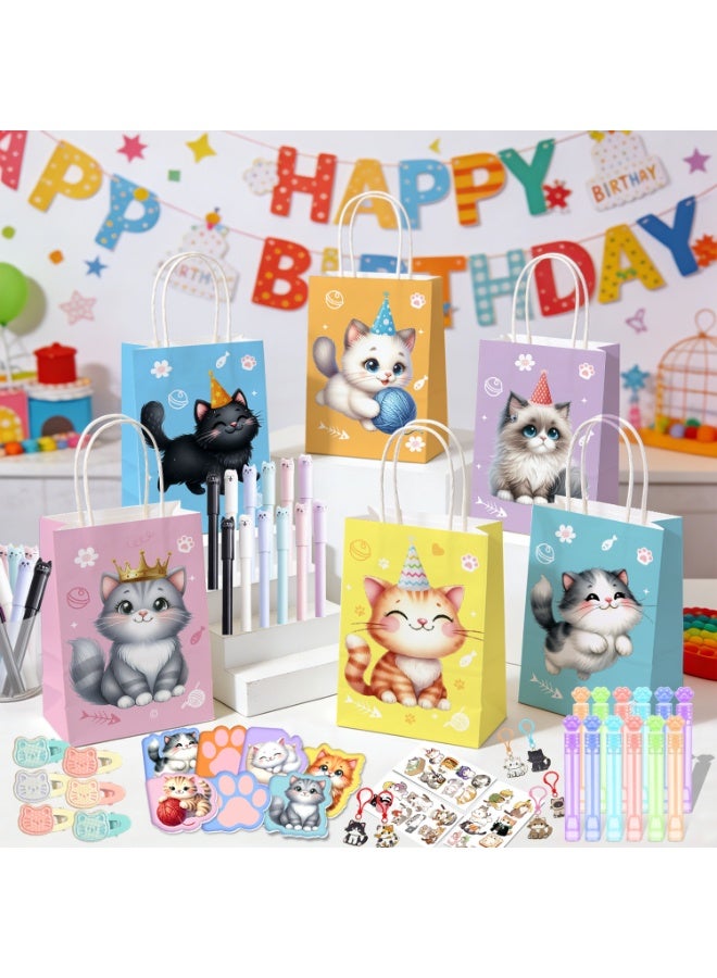 FRUITFUL PARTY Cat Party Favor Set for 12 Guests – 108 Pcs Cute Kitten Gift Bundle with Gift Bags Pens Keychains Temporary Tattoos Stickers Hair Clips Mini Notebooks Scratch Paintings & Bubble Wands, Perfect Kids Birthday Return Gifts for Birthday Party Decorations - Image 5