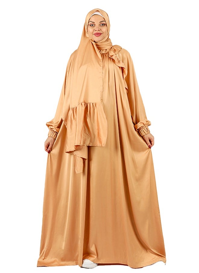زمرد ثوب صلاة حرير ستان  ساده عملي مع غطاء الرأس من زمرد فاشون-تركي  - Image 1