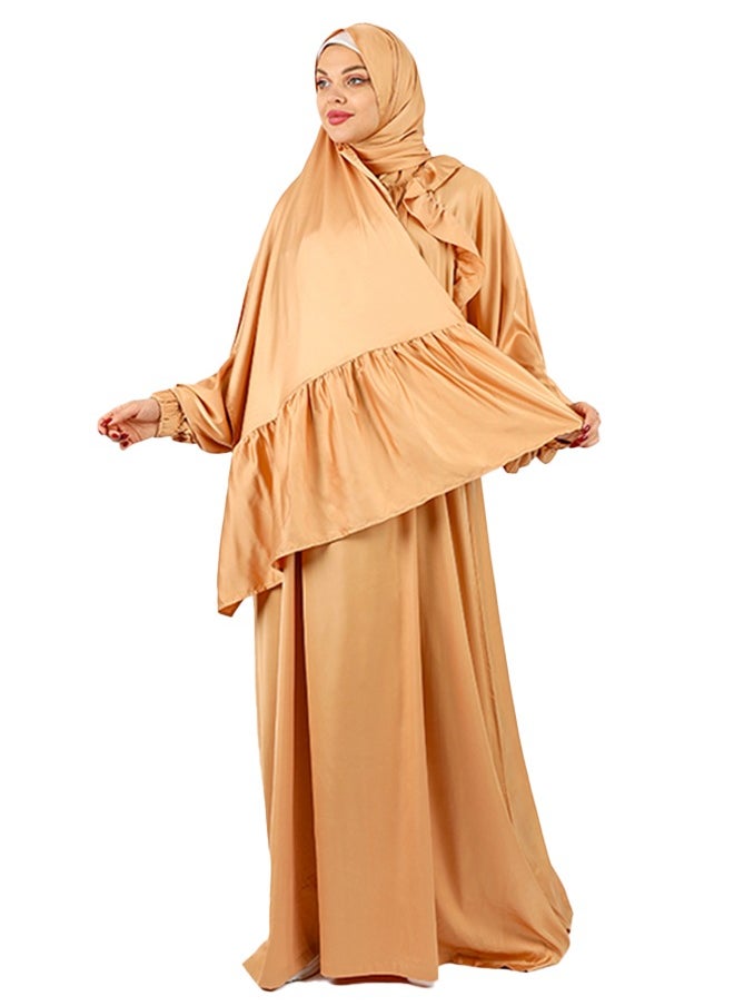 زمرد ثوب صلاة حرير ستان  ساده عملي مع غطاء الرأس من زمرد فاشون-تركي  - Image 3