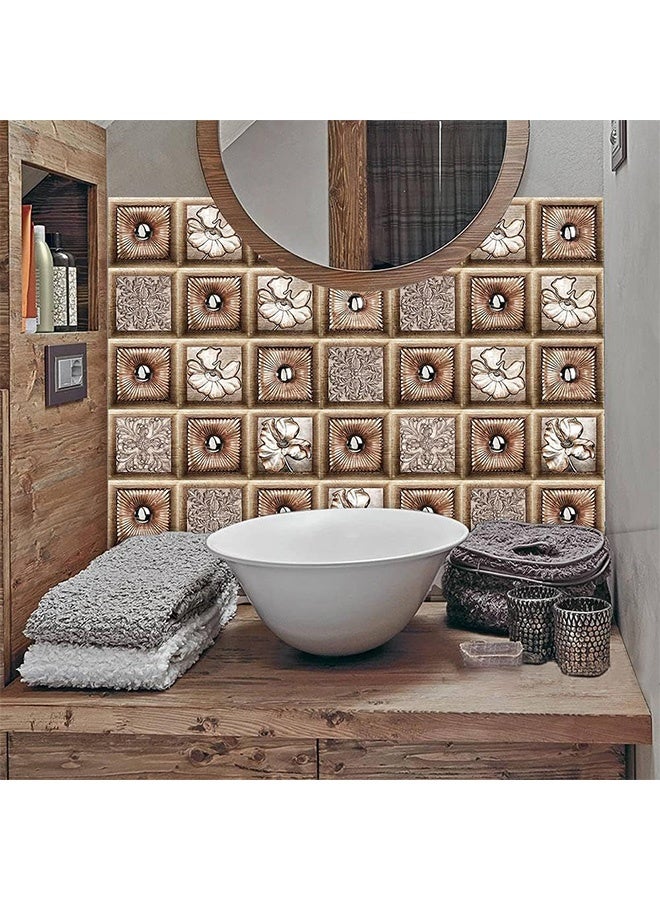 جُودِيَّة ​​٢٠ قطعة ملصقات بلاط للحمام والمطبخ، DIY ذاتية اللصق نمط المغرب بلاط ريترو، مقاوم للزيت ومقاوم للماء PVC، زهور بنية، ١٠ × ١٠ سم تقشير ولصق - Image 3