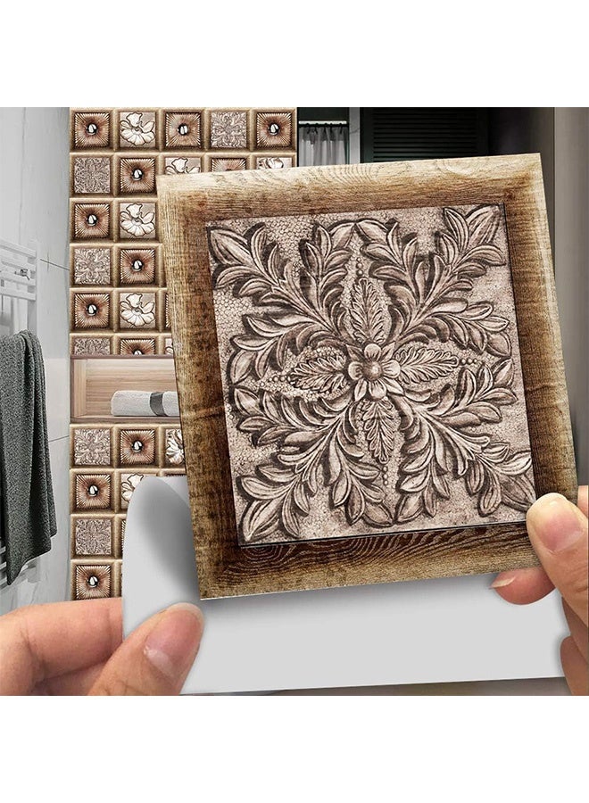 جُودِيَّة ​​٢٠ قطعة ملصقات بلاط للحمام والمطبخ، DIY ذاتية اللصق نمط المغرب بلاط ريترو، مقاوم للزيت ومقاوم للماء PVC، زهور بنية، ١٠ × ١٠ سم تقشير ولصق - Image 2