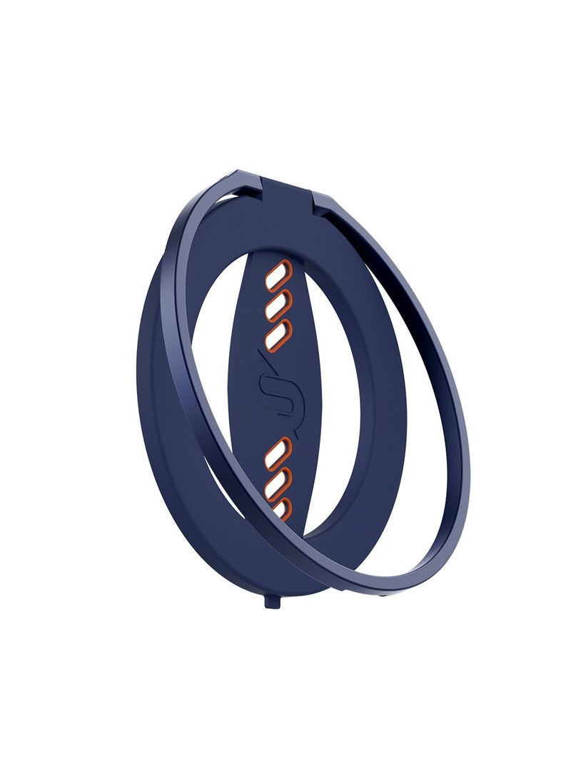 Remson Mag-X Phone Grip Finger Strap Magnetic Phone Kickstand with Silicone Strap Compatible for iPhone 14, 13 Pro/Max/Plus (Blue/Orange) - Image 1