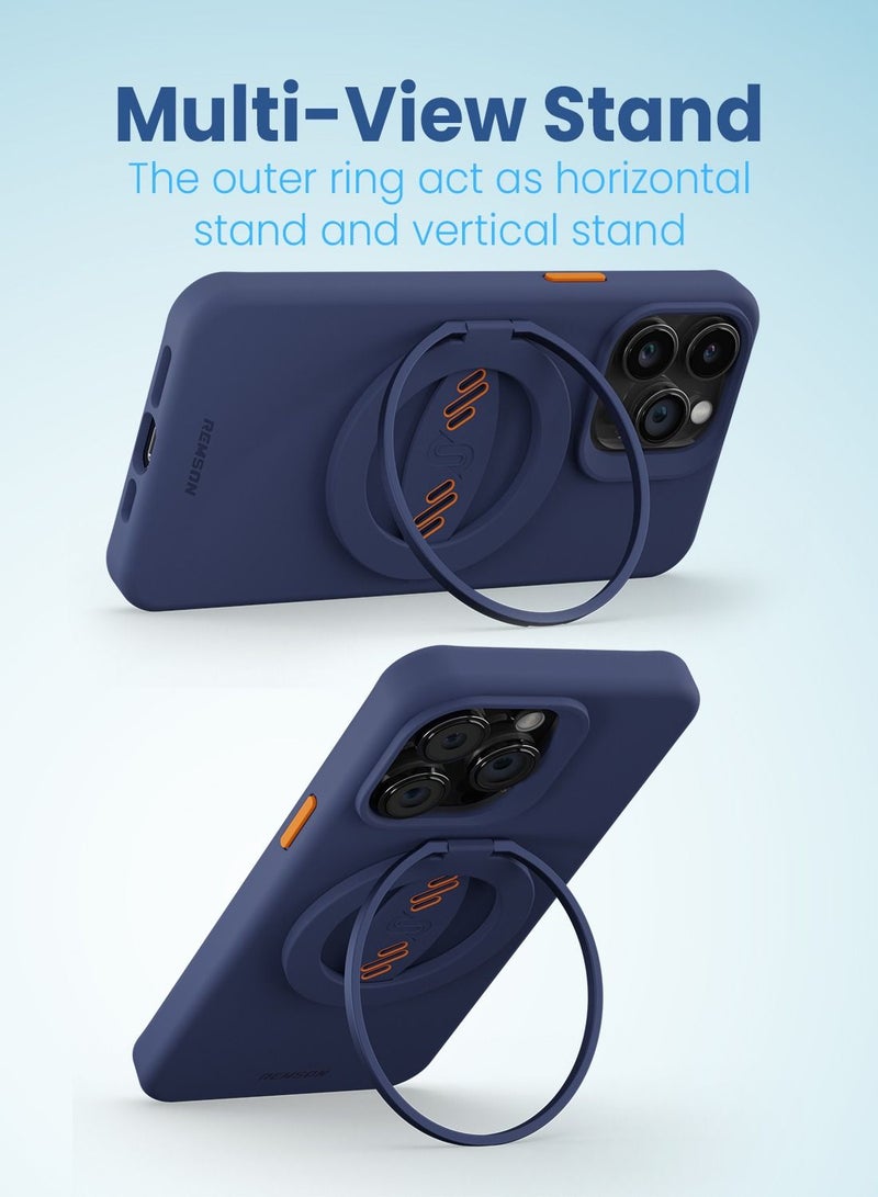 Remson Mag-X Phone Grip Finger Strap Magnetic Phone Kickstand with Silicone Strap Compatible for iPhone 14, 13 Pro/Max/Plus (Blue/Orange) - Image 5