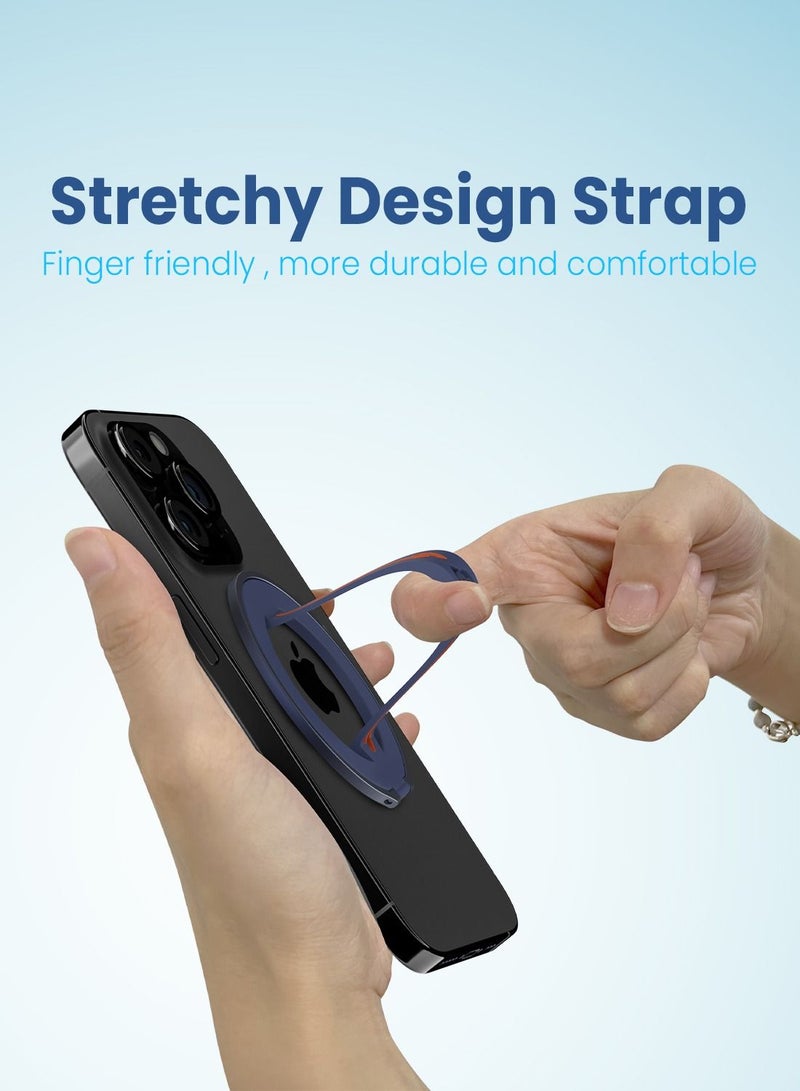 Remson Mag-X Phone Grip Finger Strap Magnetic Phone Kickstand with Silicone Strap Compatible for iPhone 14, 13 Pro/Max/Plus (Blue/Orange) - Image 3