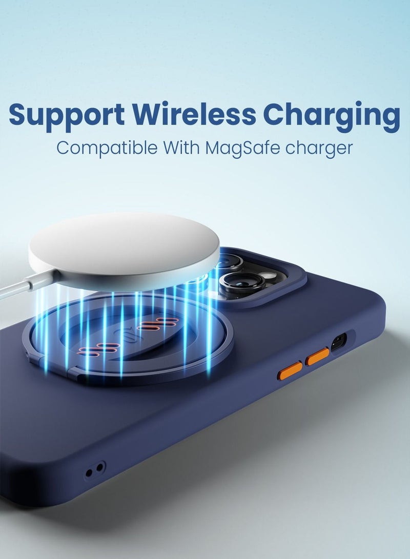 Remson Mag-X Phone Grip Finger Strap Magnetic Phone Kickstand with Silicone Strap Compatible for iPhone 14, 13 Pro/Max/Plus (Blue/Orange) - Image 4