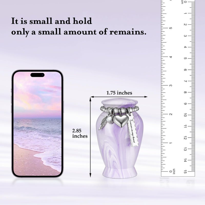 Dletay Small Urns for Human Ashes Keepsake 2.85 Inches Memorial Mini Cremation Urn for Women Men Aluminum Decorative Funeral Urns - Light Purple - Image 2