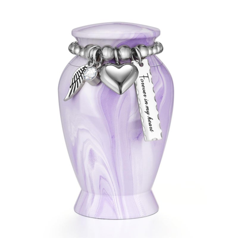 Dletay Small Urns for Human Ashes Keepsake 2.85 Inches Memorial Mini Cremation Urn for Women Men Aluminum Decorative Funeral Urns - Light Purple - Image 1