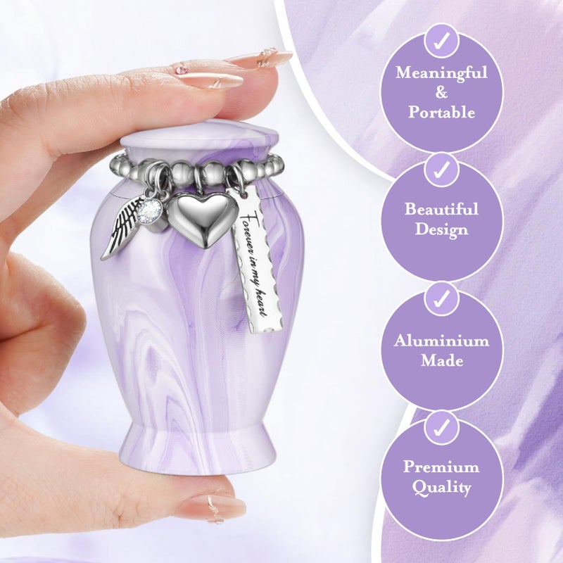 Dletay Small Urns for Human Ashes Keepsake 2.85 Inches Memorial Mini Cremation Urn for Women Men Aluminum Decorative Funeral Urns - Light Purple - Image 3