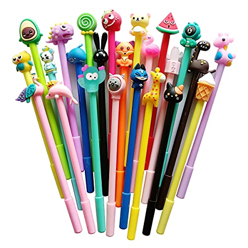 sencoo 24 pack Cute Cartoon Gel Blue Ink Pens Assorted Style Writing for Kiddie Birthday Present School Prize Student Gift Fun Girls Kiddie Pens (blue) - Image 2