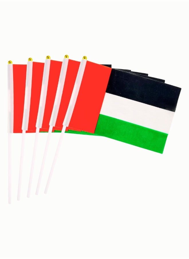 X-PRO5 5 Pack Hand Held Small Mini Flag UAE Emirati Flag Stick Flag Round Top National Country Flags Party Decorations Supplies For Parades,World Cup Festival Events International Festival  - Image 1