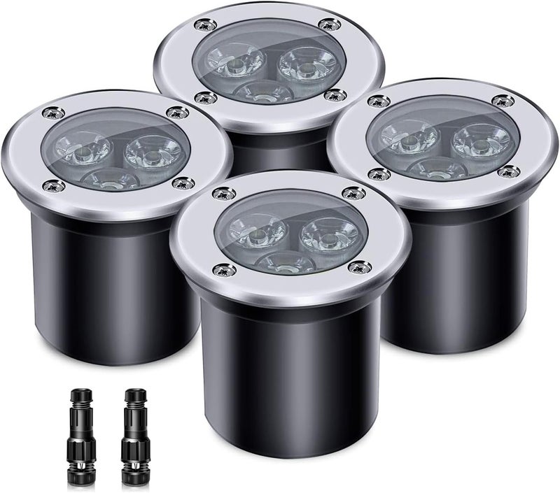 ALEDECO 4 Pack 3w 12v Low Voltage In-ground Lights LED Landscape Light Waterproof IP67 Pathway Lights Outdoor spotlights Trees Flags for Garden,Yard,Tree (Warm White) - Image 1