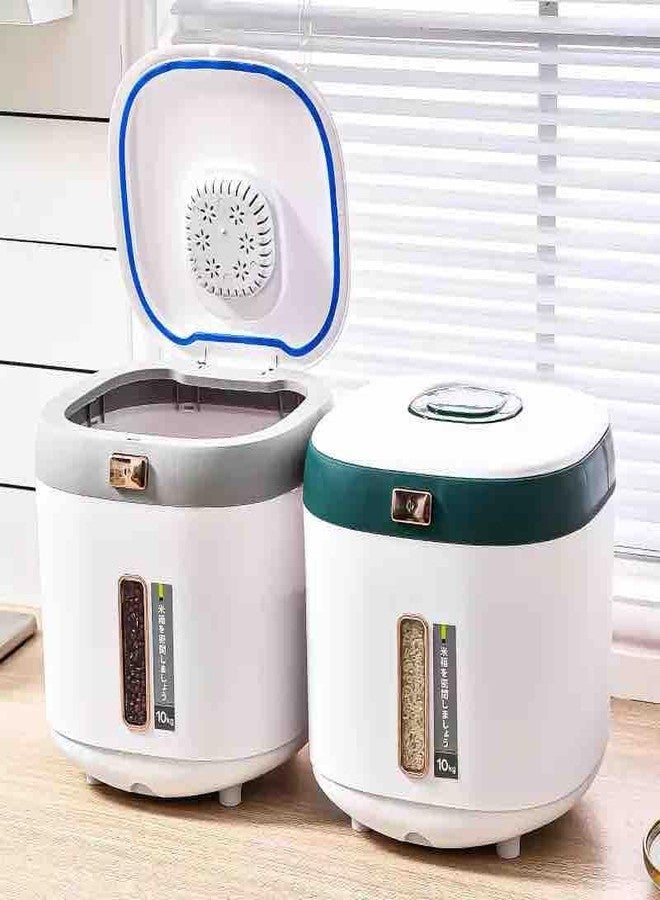 Delavala Green Portable Rice Bucket with Measuring Cup Kitchen Food Storage Moisture Proof and Insect Proof Cereal Dispenser, Household Rice Storage Box Metering Cylinder for Pulses, Rice, Nuts - Image 2