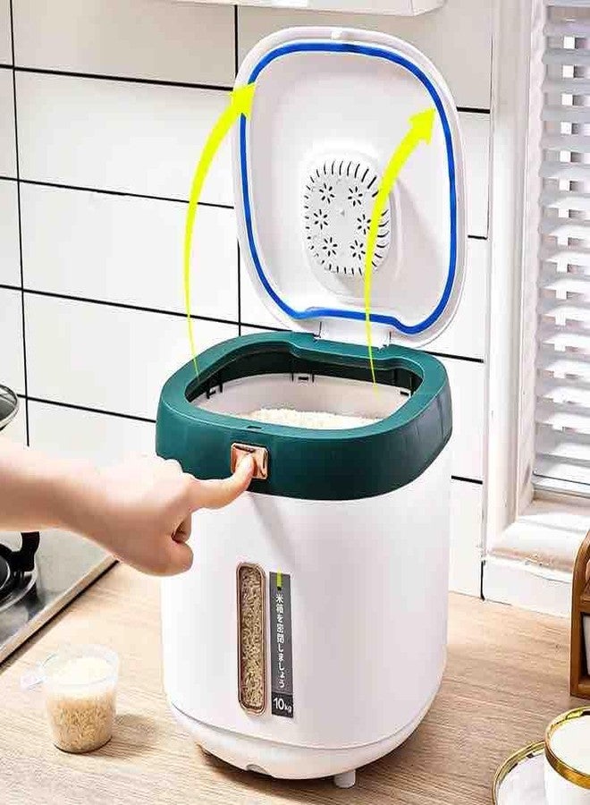Delavala Green Portable Rice Bucket with Measuring Cup Kitchen Food Storage Moisture Proof and Insect Proof Cereal Dispenser, Household Rice Storage Box Metering Cylinder for Pulses, Rice, Nuts - Image 3