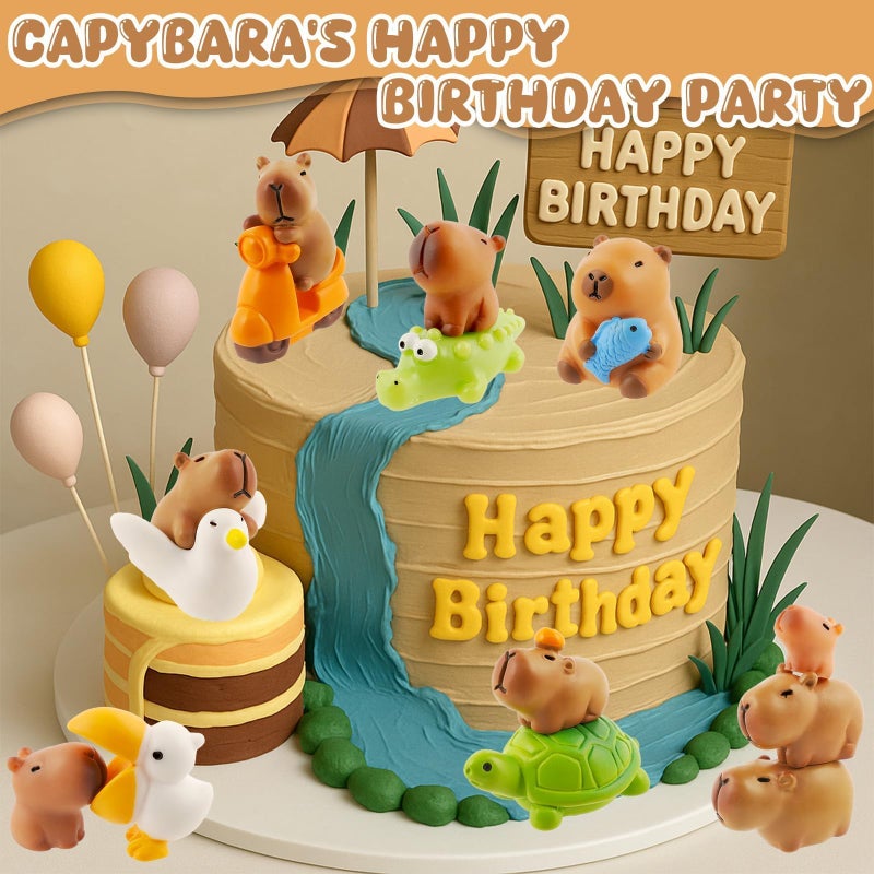 Exasinine 27pcs Mini Capybara Figurines Capybara Cake Toppers Mini Resin Capybara for DIY Fairy Garden Decoration Moss Landscape Home House Birthday Party Decorations - Image 3