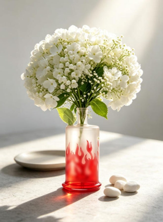 Frosted Red Flame Glass Vase, Mini Decorative Flower Vase for Tabletop Home Decor
