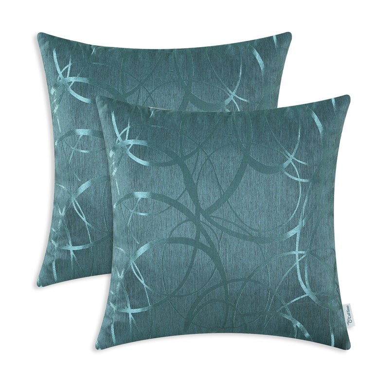 CaliTime CaliTime Throw Pillow Covers Pack of 2 Modern Shining & Dull Contrast Circles Rings Accent Geometric Cushion Cases Shells for Couch Sofa Home Decor 22 X 22 Inches Teal  - Image 1
