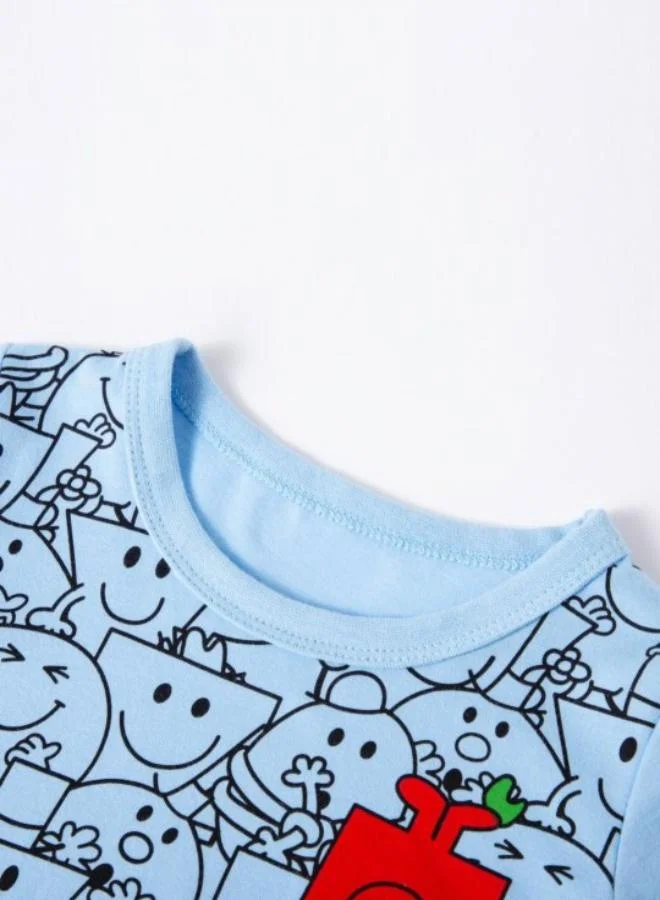 يونيكي Blue Printed Short Sleeve Crew Neck T-Shirt