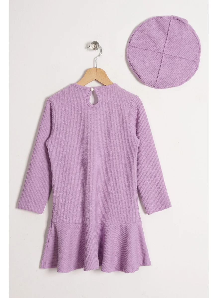 زيبكيدز Crew Neck Bow Detailed Hat Accessory Lilac Color Girl Dress
