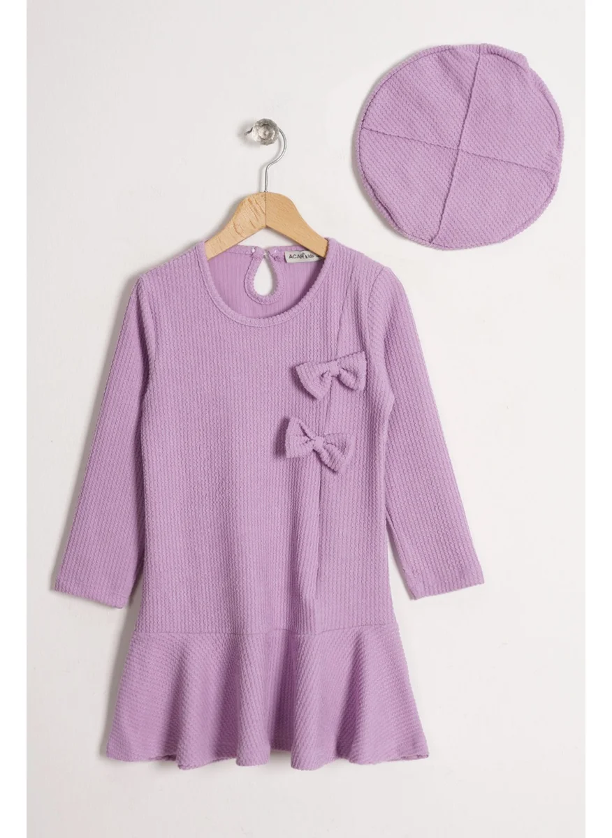زيبكيدز Crew Neck Bow Detailed Hat Accessory Lilac Color Girl Dress