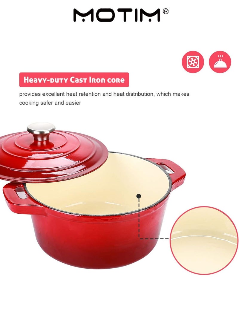 Motim 5.5 Quart Red Enameled Cast Iron Dutch Oven with Lid Versatile Cookware for Roasting Baking Stovetop Use Even Heat Distribution Easy Clean Coating Perfect for Home Chefs Cooking Enthusiasts - Image 2