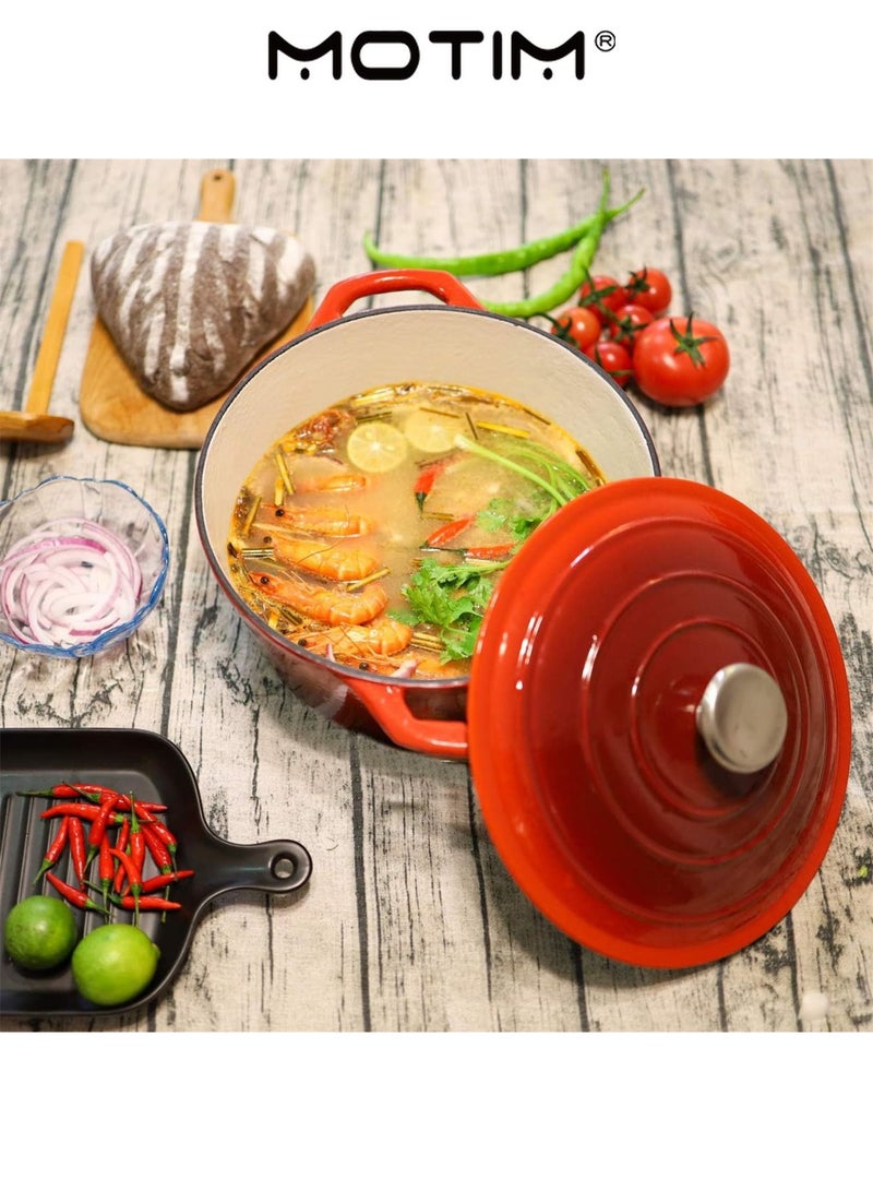 Motim 5.5 Quart Red Enameled Cast Iron Dutch Oven with Lid Versatile Cookware for Roasting Baking Stovetop Use Even Heat Distribution Easy Clean Coating Perfect for Home Chefs Cooking Enthusiasts - Image 5