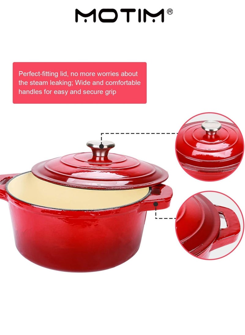 Motim 5.5 Quart Red Enameled Cast Iron Dutch Oven with Lid Versatile Cookware for Roasting Baking Stovetop Use Even Heat Distribution Easy Clean Coating Perfect for Home Chefs Cooking Enthusiasts - Image 4