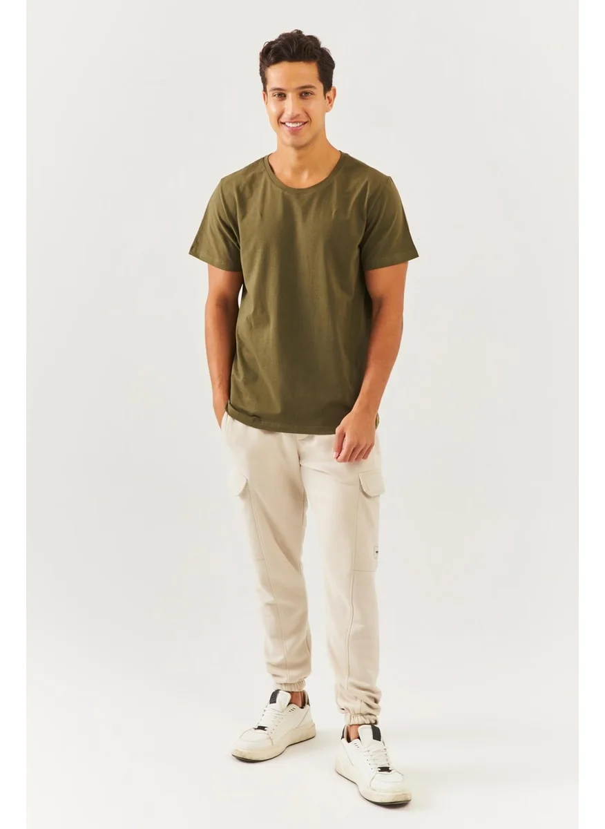 Butikgiz Khaki Oversize Comfortable Cotton Combed Crew Neck Short Sleeve Basic T-Shirt Classic Collection