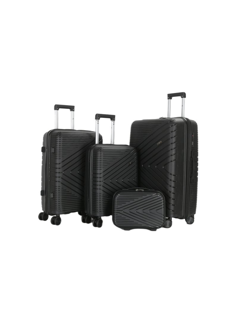 اتش تي مجموعة حقائب سفر H.T من 4 قطع - حقائب متينة بهيكل صلب مع عجلات دوارة وسحابات مقاومة للانحشار (13/20/24/28 بوصة، 11/44/74/110 لتر، مجموعة خفيفة الوزن، لون أسود) - Image 2