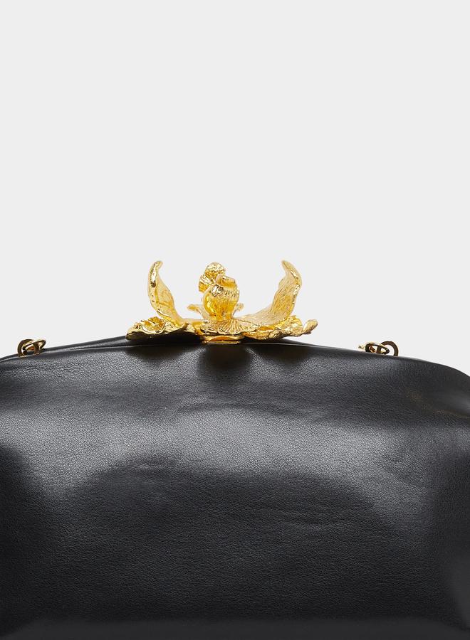 Styli Black Clutch with Gold Floral Detail - Image 3