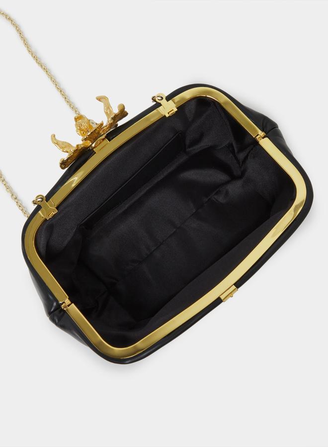 Styli Black Clutch with Gold Floral Detail - Image 4