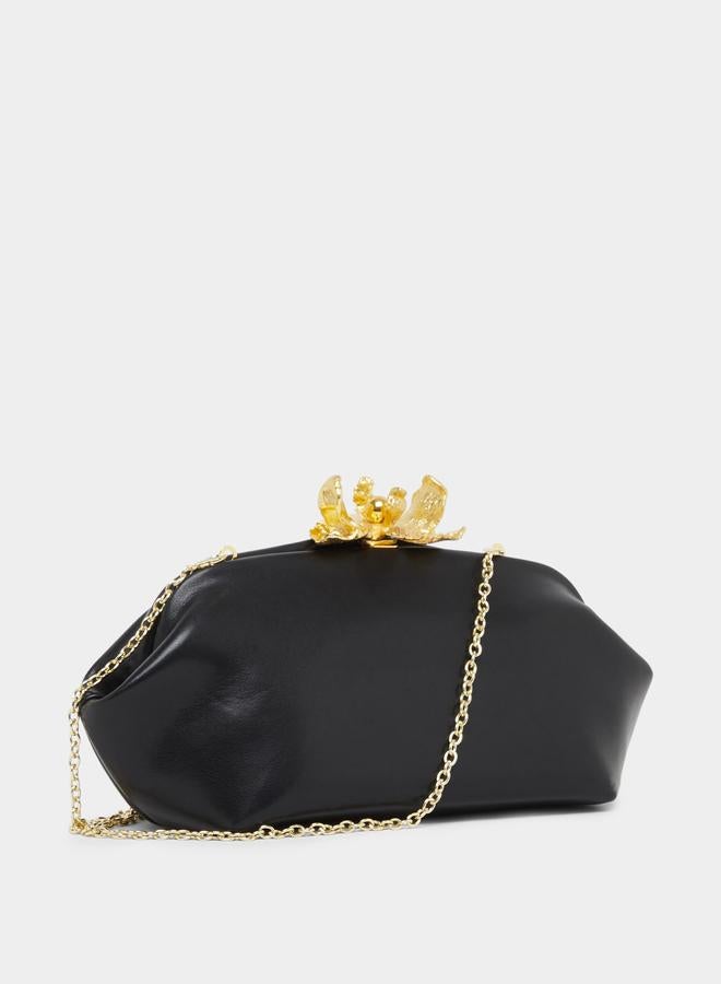 Styli Black Clutch with Gold Floral Detail - Image 1