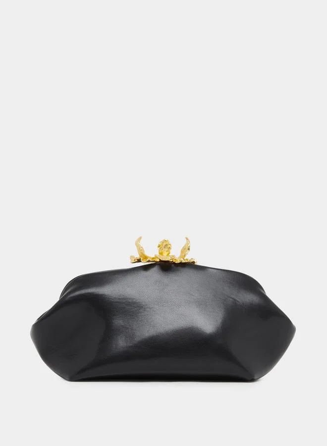 Styli Black Clutch with Gold Floral Detail
