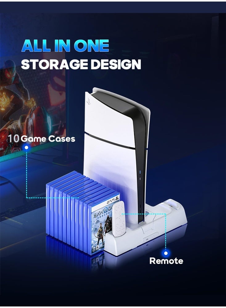 دوبي حامل تبريد PS5/Slim/Pro للأقراص ووحدات التحكم الرقمية، وشاحن وحدة تحكم PS5 مع مروحة ثلاثية المستويات و11 قطعة لتخزين الألعاب، وملحقات PS5/Slim/Pro - Image 5