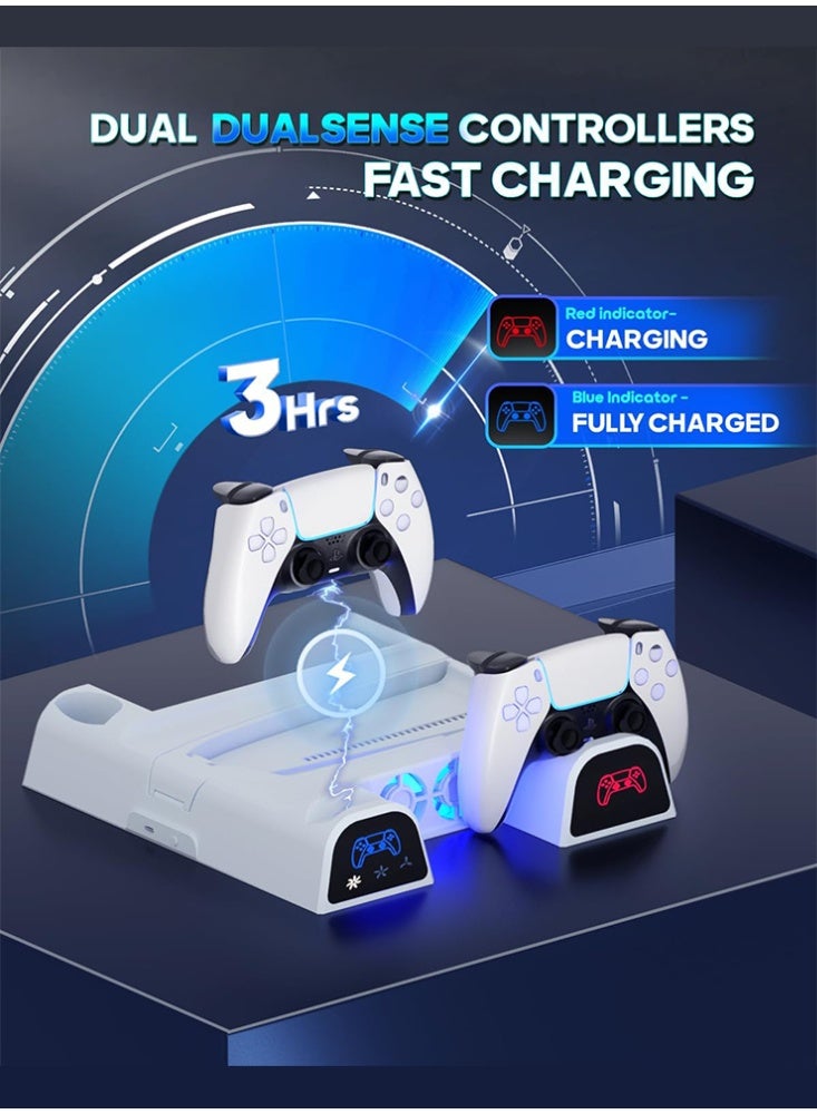 دوبي حامل تبريد PS5/Slim/Pro للأقراص ووحدات التحكم الرقمية، وشاحن وحدة تحكم PS5 مع مروحة ثلاثية المستويات و11 قطعة لتخزين الألعاب، وملحقات PS5/Slim/Pro - Image 3
