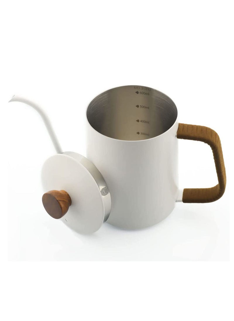 MIBRU - MIBRU Drip V60 Pour Over Kettle With Internal Scale Goose neck Long Narrow Spout With Lid Coffee Tea 600ml White - Image 1