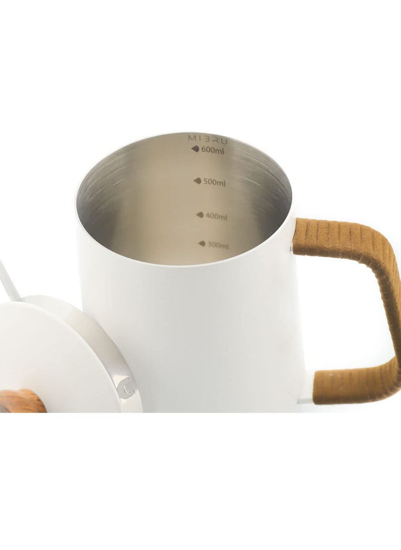 MIBRU - MIBRU Drip V60 Pour Over Kettle With Internal Scale Goose neck Long Narrow Spout With Lid Coffee Tea 600ml White - Image 1