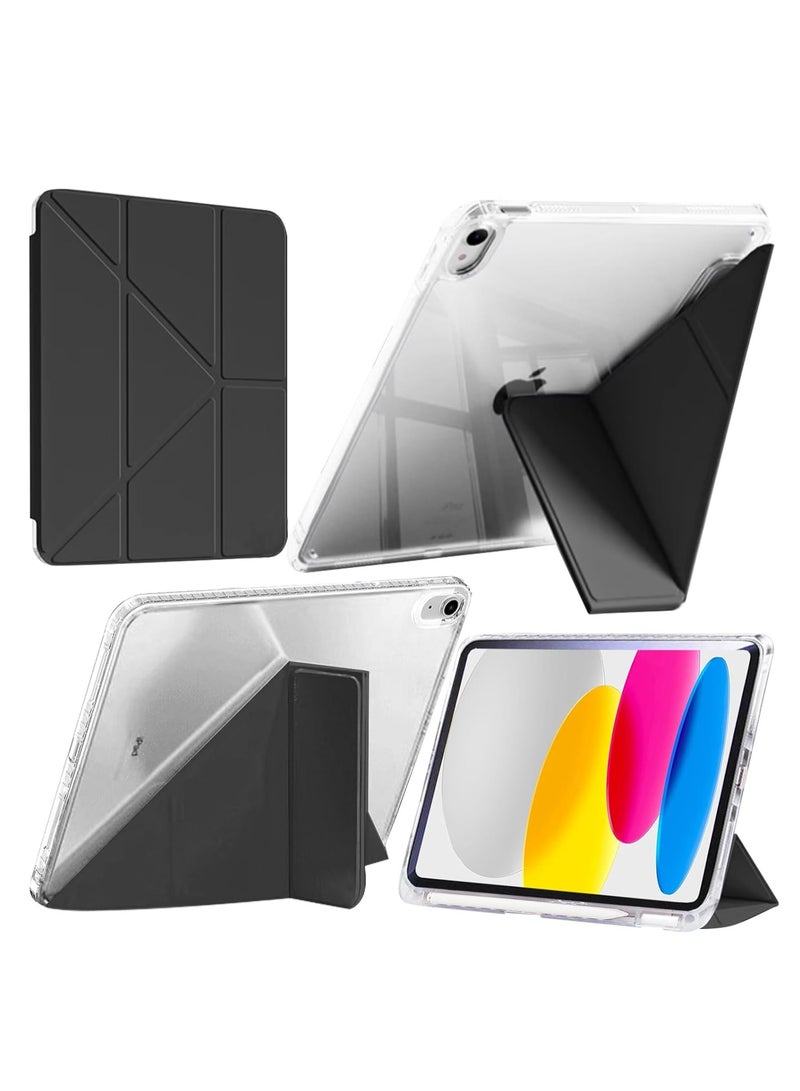 ديبتر حافظة متوافقة مع iPad (A16) الجيل الحادي عشر/العاشر (2025/2022) غطاء شفاف مقاوم للصدمات مع حامل أقلام ومخزن للمحولات، حامل ثلاثي الطيات على شكل Y 6 في 1، أسود - Image 1
