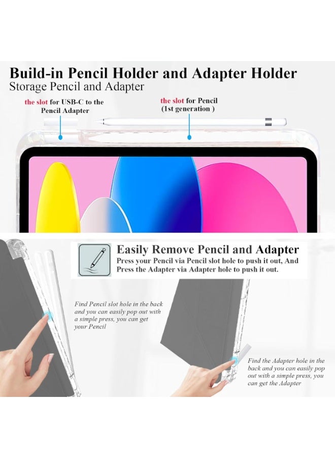 ديبتر حافظة متوافقة مع iPad (A16) الجيل الحادي عشر/العاشر (2025/2022) غطاء شفاف مقاوم للصدمات مع حامل أقلام ومخزن للمحولات، حامل ثلاثي الطيات على شكل Y 6 في 1، أسود - Image 2