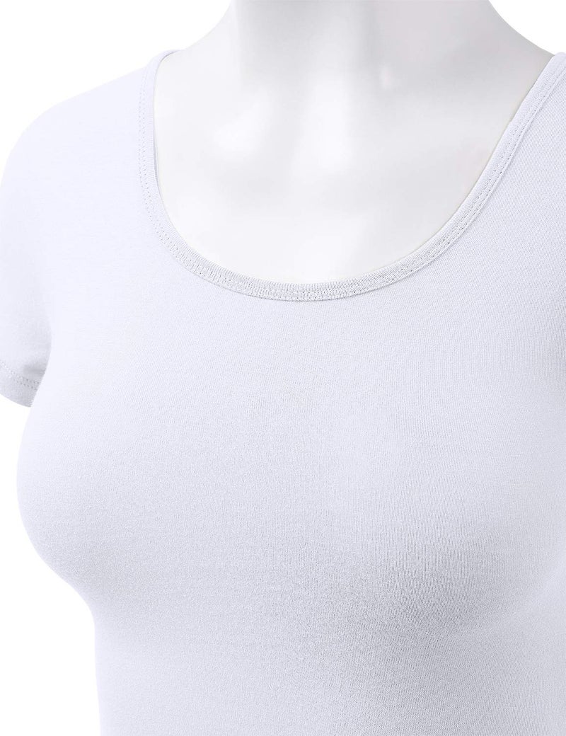 HATOPANTS Women Cotton Scoop Neck Crop Tops Short Sleeve Basic Casual Shirts White L - Image 5