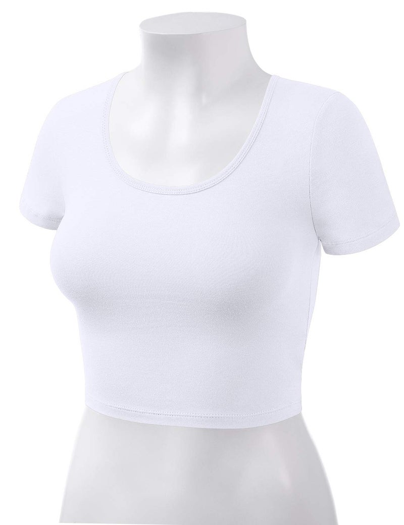 HATOPANTS Women Cotton Scoop Neck Crop Tops Short Sleeve Basic Casual Shirts White L - Image 4