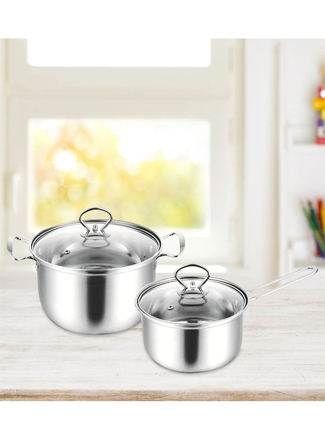 NKX Set of 4 Cookware Set Stainless Steel Soup Pots and Single Hand Milk pot with Tempered Glass Lid - Image 2