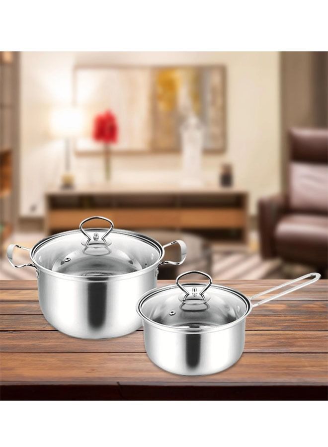 NKX Set of 4 Cookware Set Stainless Steel Soup Pots and Single Hand Milk pot with Tempered Glass Lid - Image 3