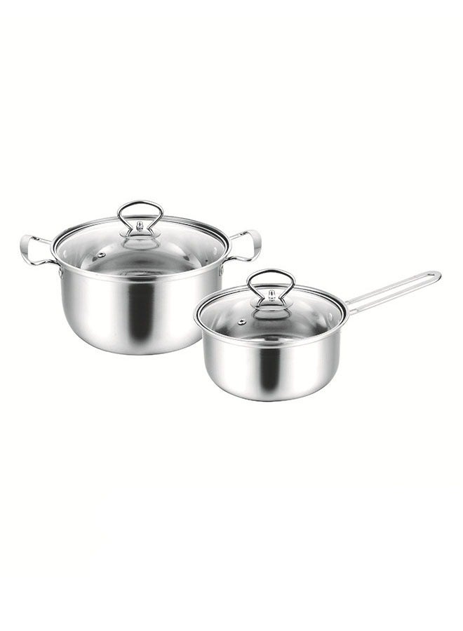 NKX Set of 4 Cookware Set Stainless Steel Soup Pots and Single Hand Milk pot with Tempered Glass Lid - Image 1