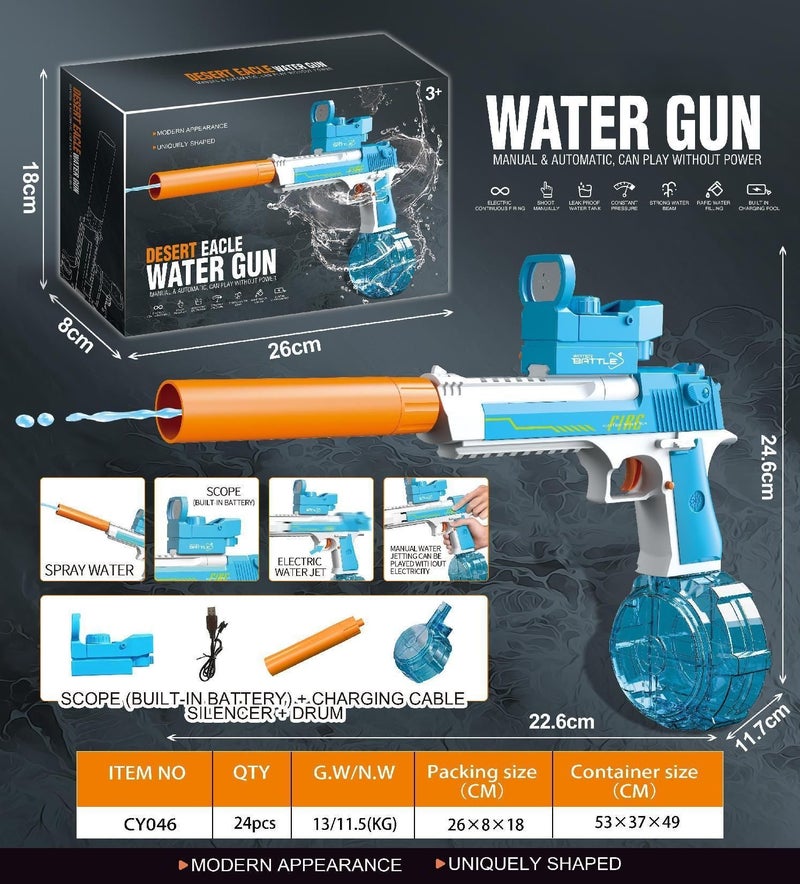 2024 Cross-border Explosions Linkage Desert Eagle Electric Water Gun Automatic Continuous Water Splashing Festival Toy Water Gun Wholesale([English Color Box] Blue Sand Eagle Linkage Edition Electric Water Gun) - Image 1